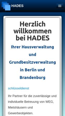 Vorschau der mobilen Webseite www.hades-berlin.de, Hades Hausverwaltung