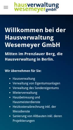 Vorschau der mobilen Webseite www.hausverwalter-berlin.de, Hausverwaltung Wesemeyer
