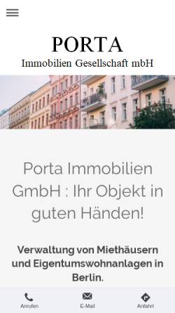 Vorschau der mobilen Webseite www.porta-berlin.de, Porta Immobilien Gesellschaft mbH