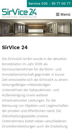 Vorschau der mobilen Webseite www.sirvice24.de, SirVice24 Gesellschaft für Wohn- und Gewerbeservice