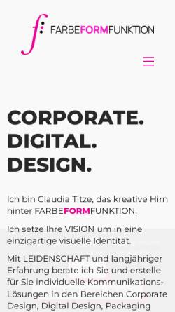 Vorschau der mobilen Webseite www.farbeformfunktion.de, Claudia Titze - Farbe Form Funktion