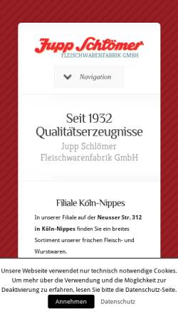 Vorschau der mobilen Webseite www.juppschloemer.de, Jupp Schlömer Fleischwarenfabrik GmbH