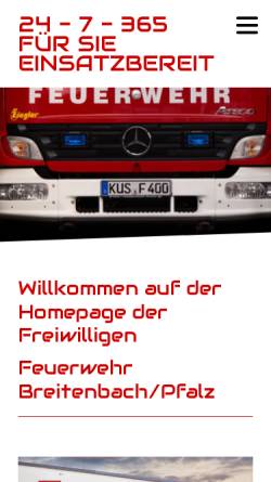 Vorschau der mobilen Webseite www.feuerwehr-breitenbach.de, Freiwillige Feuerwehr Breitenbach/Pfalz