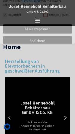 Vorschau der mobilen Webseite www.henneboehl.de, Josef Henneböhl Behälterbau & Co.KG