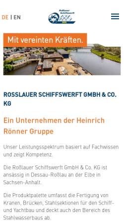 Vorschau der mobilen Webseite www.rsw-stahlbau.de, Roßlauer Schiffswerft GmbH