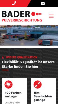 Vorschau der mobilen Webseite www.bader-pulver.de, Bader Pulverbeschichtung GmbH
