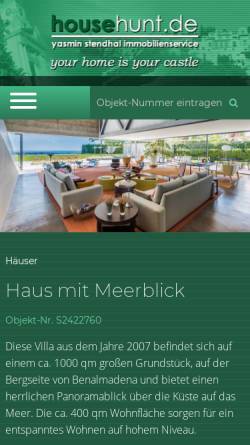 Vorschau der mobilen Webseite househunt.de, Yasmin Stendhal Immobilienservice