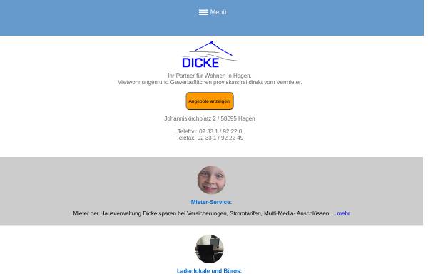 Vorschau von www.dicke-hagen.de, Hausverwaltung Dicke