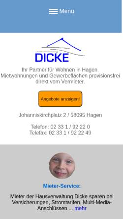 Vorschau der mobilen Webseite www.dicke-hagen.de, Hausverwaltung Dicke