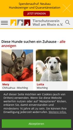 Vorschau der mobilen Webseite www.tierschutzverein-weil.de, Tierschutzverein Weil am Rhein e.V.