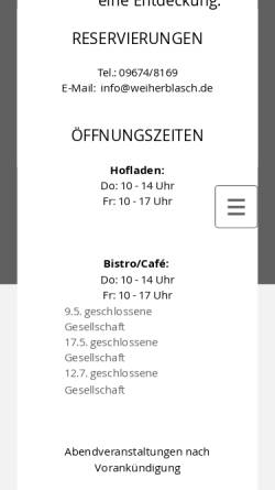 Vorschau der mobilen Webseite www.weiherblasch.de, Restaurant Weiherblasch
