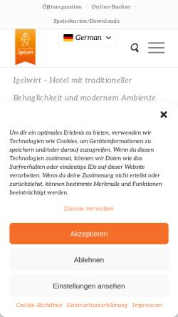 Vorschau der mobilen Webseite www.igelwirt.de, Berggasthof - Hotel Igelwirt