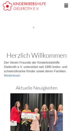 Vorschau der mobilen Webseite www.kkhg.de, Freunde der Kinderkrebshilfe Gieleroth e.V.