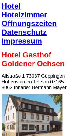 Vorschau der mobilen Webseite www.hotel-goldener-ochsen-hohenstaufen.de, Hotel Gasthof Goldener Ochsen Göppingen Hohenstaufen