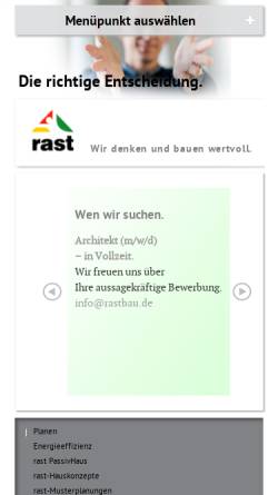 Vorschau der mobilen Webseite www.rastbau.de, Rast - Planen Bauen Wohnen