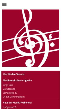 Vorschau der mobilen Webseite www.mv-gemmrigheim.de, Musikverein Gemmrigheim