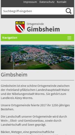 Vorschau der mobilen Webseite www.gimbsheim.de, Ortsgemeinde Gimbsheim
