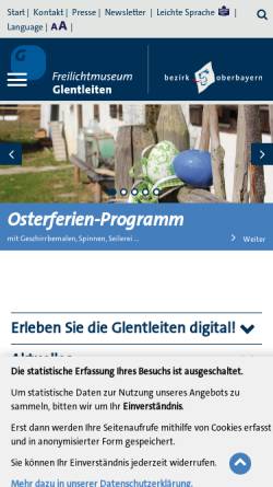 Vorschau der mobilen Webseite www.glentleiten.de, Freilichtmuseum Glentleiten