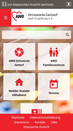 Vorschau der mobilen Webseite www.awo-gettorf.de, Die Arbeiterwohlfahrt in Gettorf und Umgebung