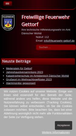 Vorschau der mobilen Webseite www.feuerwehr-gettorf.de, Freiwillige Feuerwehr Gettorf