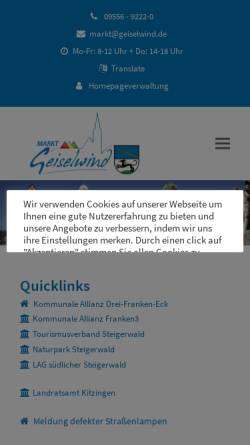 Vorschau der mobilen Webseite www.geiselwind.de, Geiselwind