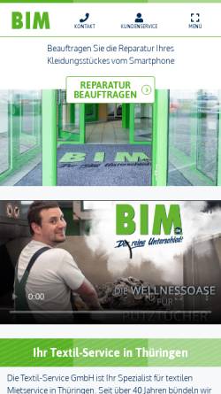 Vorschau der mobilen Webseite bim.de, BIM Textil Mietservice Betriebshygiene GmbH