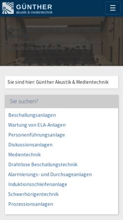 Vorschau der mobilen Webseite www.guenther-akustik.de, Günther akustik & medientechnik