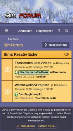 Vorschau der mobilen Webseite www.simforum.de, Sims Forum