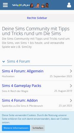 Vorschau der mobilen Webseite www.simsforum.de, SimsForum.de
