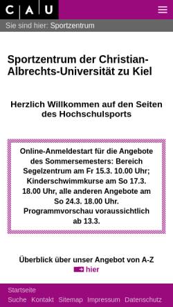 Vorschau der mobilen Webseite www.sportzentrum.uni-kiel.de, Hochschulsport der CAU