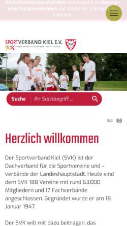 Vorschau der mobilen Webseite www.sportverband-kiel.de, Sportverband Kiel