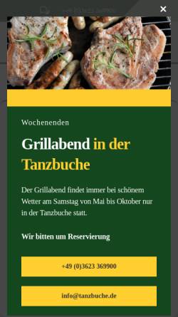 Vorschau der mobilen Webseite www.tanzbuche.de, Hotel und Berggasthof Tanzbuche