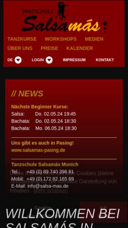 Vorschau der mobilen Webseite www.salsamas.de, Salsamás München