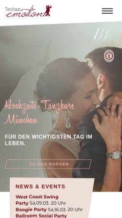Vorschau der mobilen Webseite www.tanzhausemotion.de, TanzHaus emotion | Eleganz in Bewegung