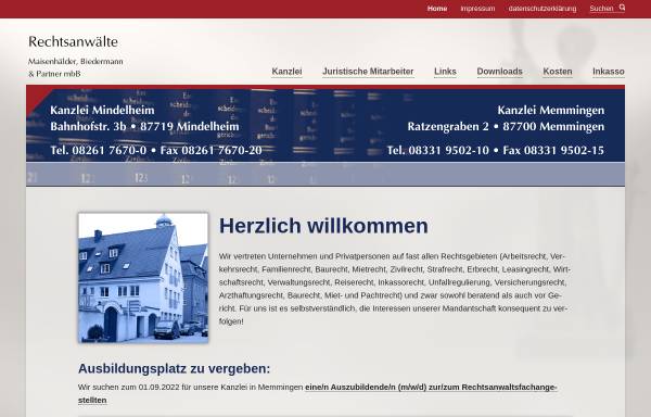 Vorschau von www.rechtsanwaelte-memmingen.de, Rechtsanwälte Maisenhälder, Müller-Loennies, Biedermann & Kollegen