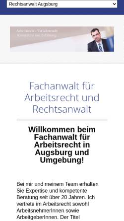 Vorschau der mobilen Webseite www.anwalt-arbeitsrecht-augsburg.de, Kanzlei Hockauf