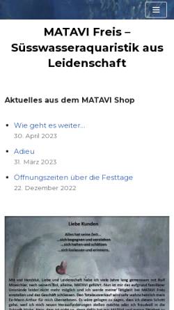Vorschau der mobilen Webseite www.matavi.ch, Matavi Cichliden-Shop