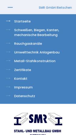 Vorschau der mobilen Webseite www.smr-gmbh-rietschen.de, Stahl- und Metallbau GmbH