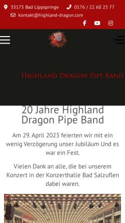 Vorschau der mobilen Webseite www.highland-dragon.com, Highland Dragon Pipe Band