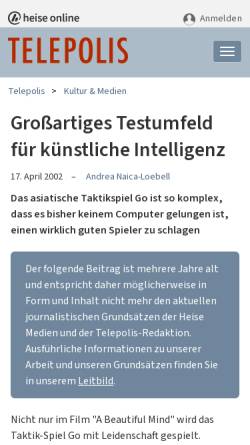 Vorschau der mobilen Webseite www.heise.de, Go - Testumfeld für künstliche Intelligenz