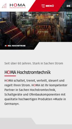 Vorschau der mobilen Webseite www.homa-ob.de, HOMA Hochstromtechnik
