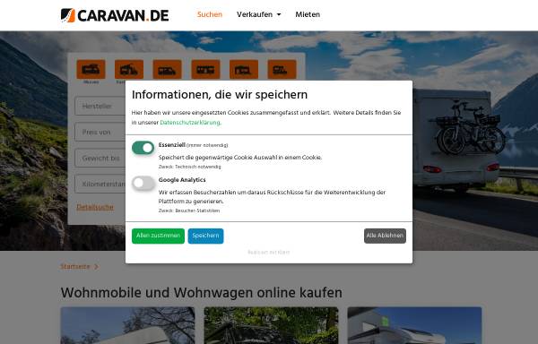 Vorschau von www.caravan.de, Menger & Partner Camping24