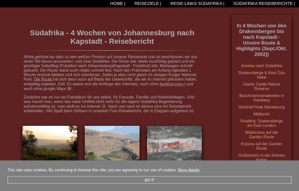 Vorschau von www.rijamo.de, Fotos und Reisenotizen aus Südafrika [Gisela & Richard Janiszewski]
