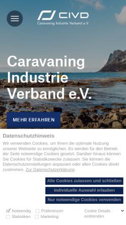 Vorschau der mobilen Webseite www.civd.de, Caravaning Industrie Verband e.V.