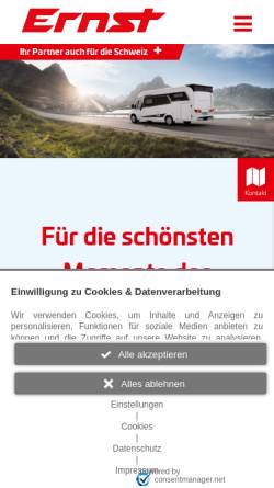 Vorschau der mobilen Webseite www.ernst-caravan.de, Ernst Caravan + Freizeit Center GmbH