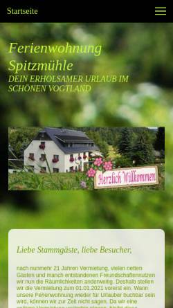 Vorschau der mobilen Webseite www.ferienwohnung-spitzmuehle.de, Ferienwohnung Spitzmühle