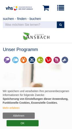 Vorschau der mobilen Webseite www.vhs-ansbach.de, Volkshochschule Stadt Ansbach