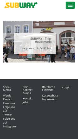 Vorschau der mobilen Webseite www.subway-trier.de, Subway