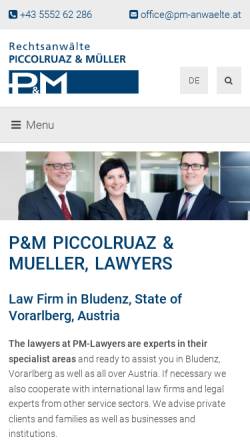 Vorschau der mobilen Webseite www.pm-anwaelte.at, Anwaltspartnerschaft Piccolruaz und Müller, Bludenz