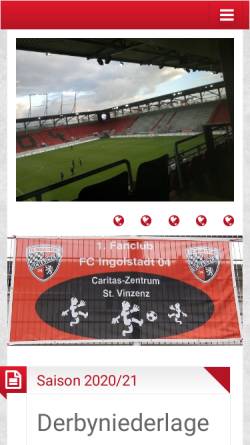 Vorschau der mobilen Webseite www.fcingolstadt04.de, 1. Fanclub FC Ingolstadt 04